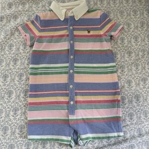 Ralph Lauren Pastel Striped Polo Romper with White Collar